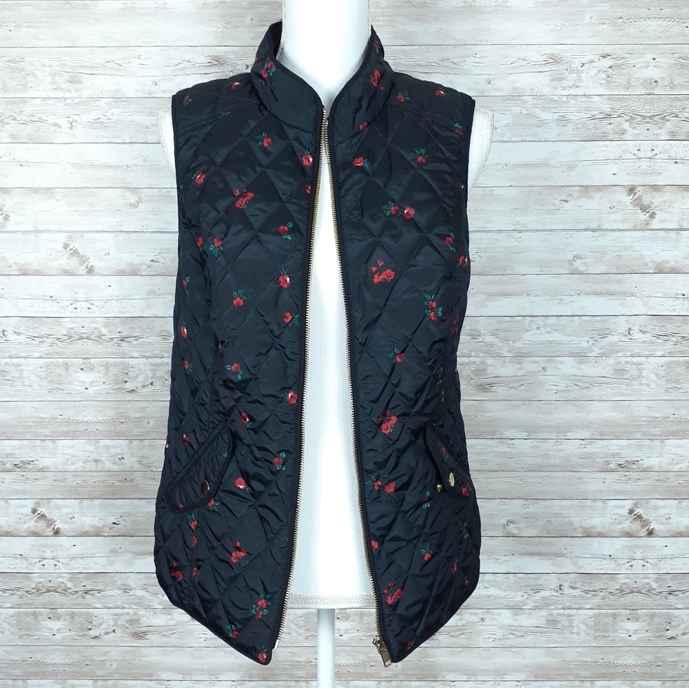 Charter Club Quilted Vest S Black Red Rose 734 - Picture 2 of 8